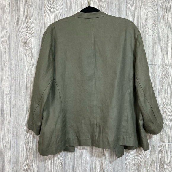 Lands End Linen Olive Green Open Front Boxy Blazer Jacket 20W - Picture 13 of 13
